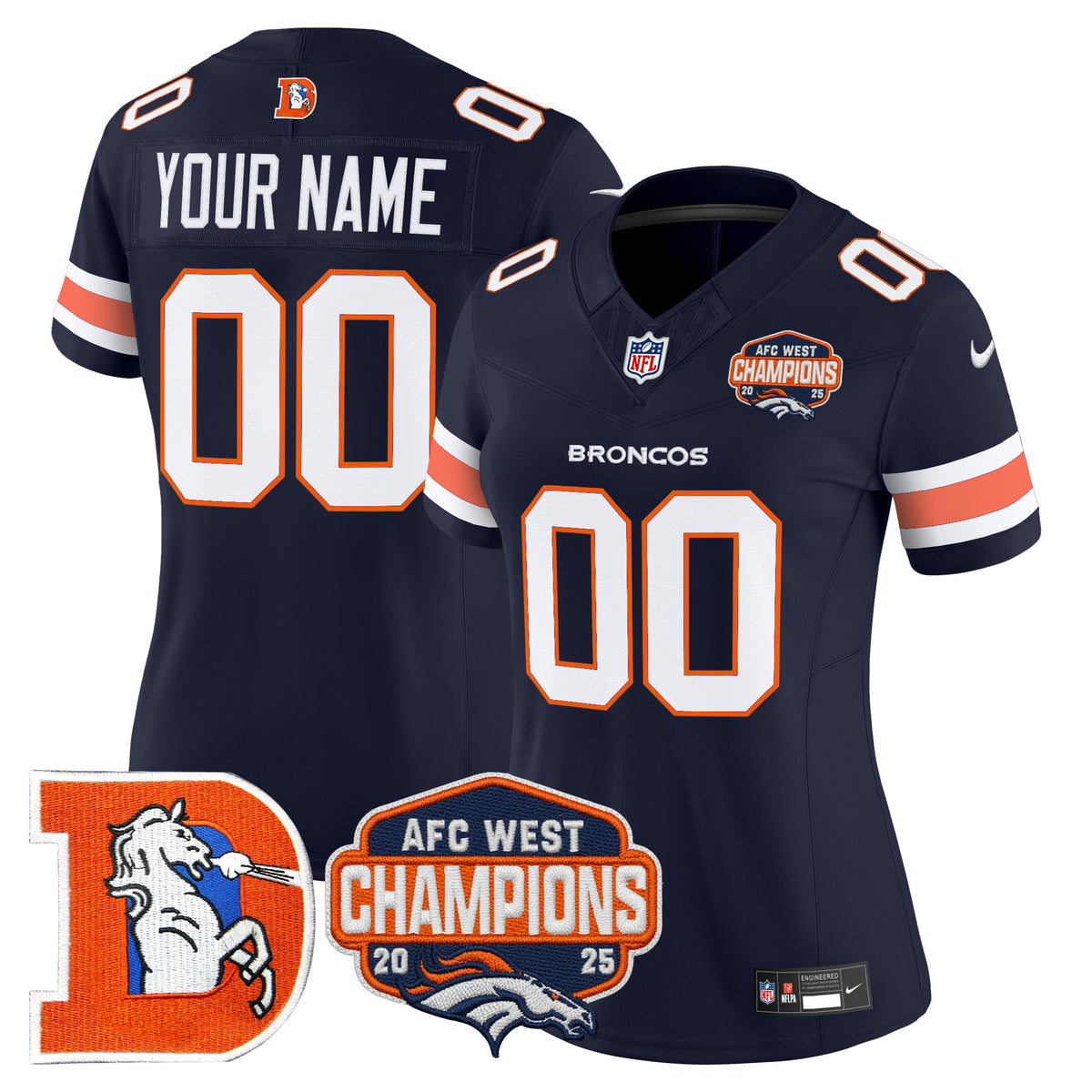 Denver Broncos Throwback Vapor Limited Custom Jersey - 2025 AFC West Division Champions Patch - All Stitched