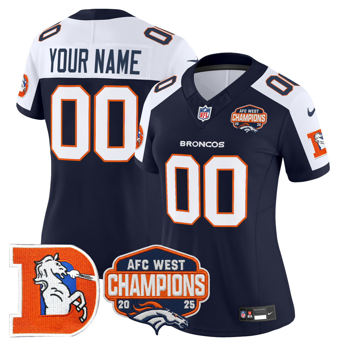 Denver Broncos Throwback Vapor Limited Custom Jersey - 2025 AFC West Division Champions Patch - All Stitched