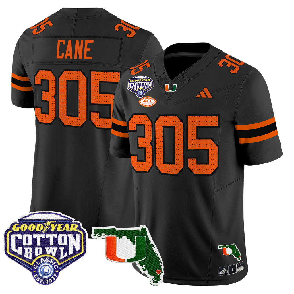 Men's Miami Hurricanes 2025 Cotton Bowl & Florida Patch Vapor Limited Jersey - All Stitched