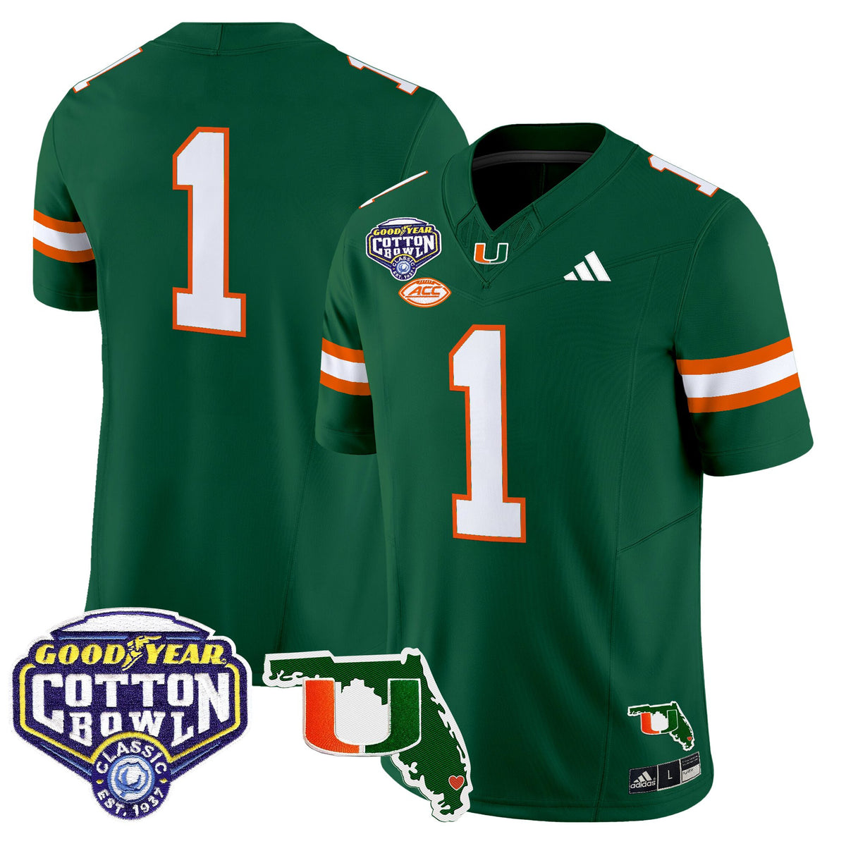 Men's Miami Hurricanes 2025 Cotton Bowl & Florida Patch Vapor Limited Jersey - All Stitched