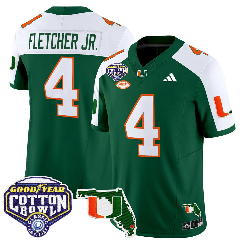 Men's Miami Hurricanes 2025 Cotton Bowl & Florida Patch Vapor Limited Jersey - All Stitched