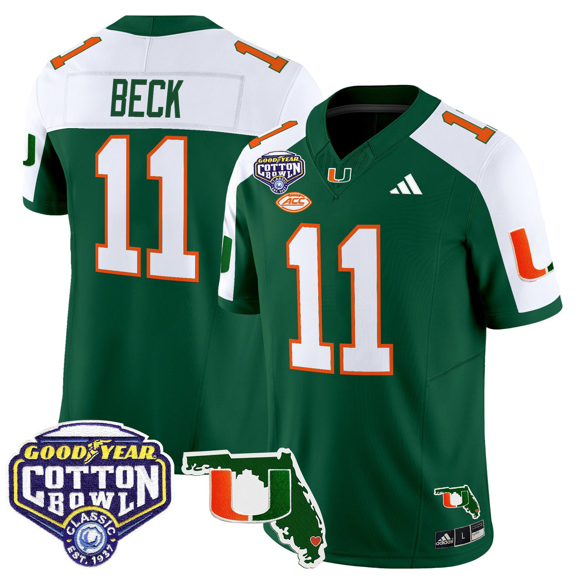 Men's Miami Hurricanes 2025 Cotton Bowl & Florida Patch Vapor Limited Jersey - All Stitched