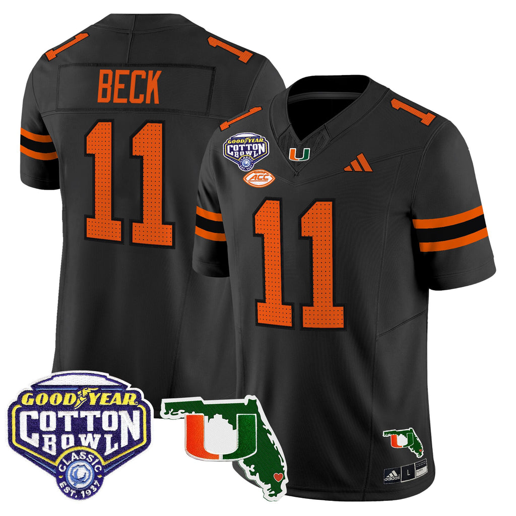 Men's Miami Hurricanes 2025 Cotton Bowl & Florida Patch Vapor Limited Jersey - All Stitched