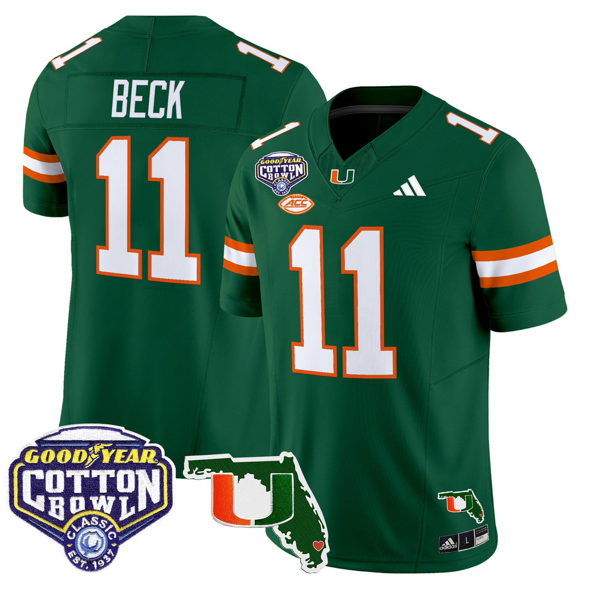 Men's Miami Hurricanes 2025 Cotton Bowl & Florida Patch Vapor Limited Jersey - All Stitched