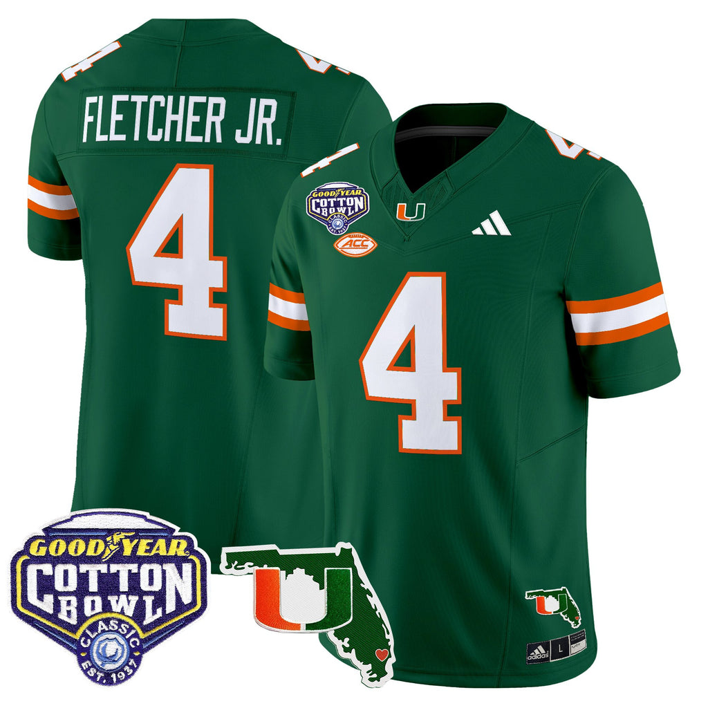Men's Miami Hurricanes 2025 Cotton Bowl & Florida Patch Vapor Limited Jersey - All Stitched