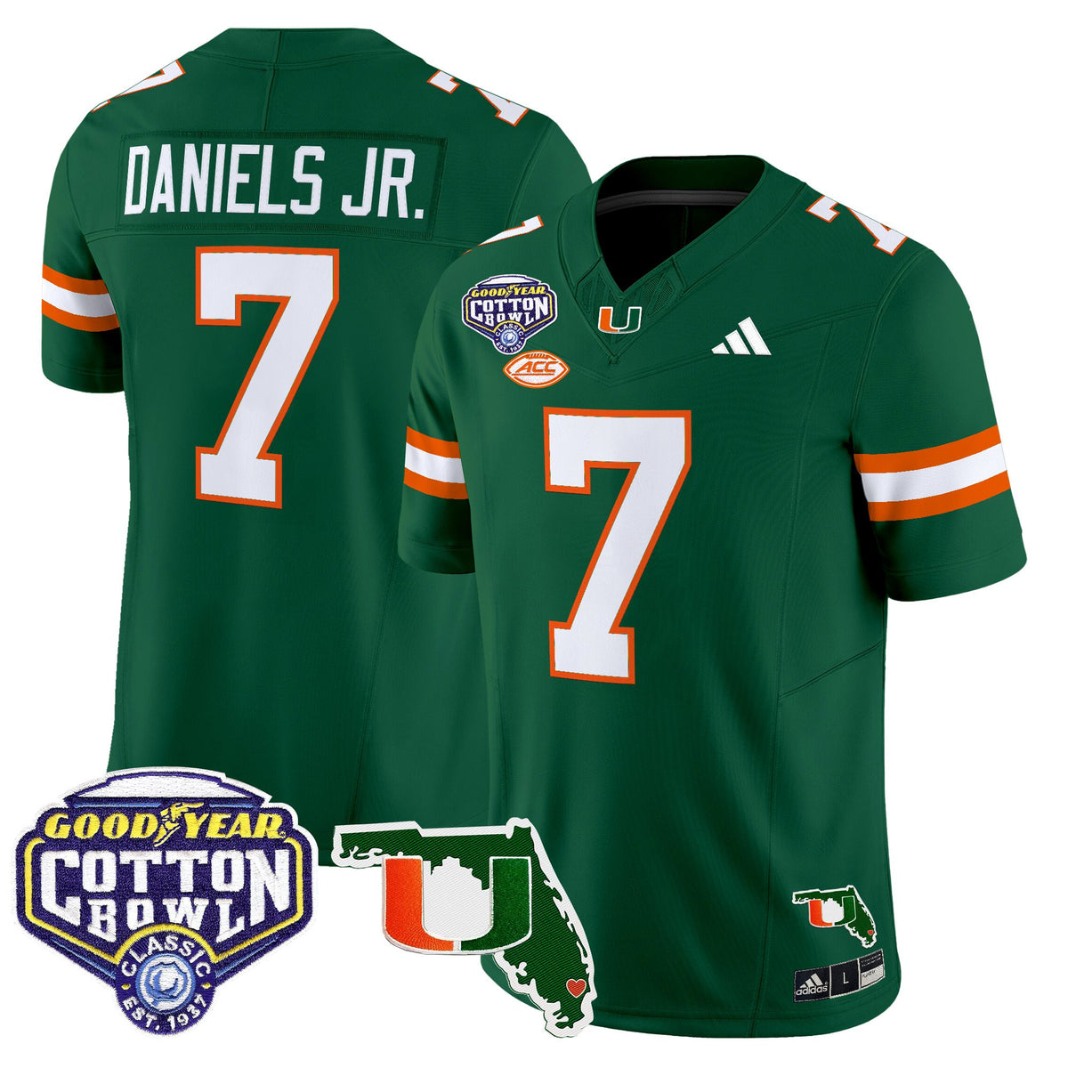 Men's Miami Hurricanes 2025 Cotton Bowl & Florida Patch Vapor Limited Jersey - All Stitched