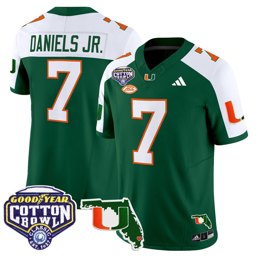Men's Miami Hurricanes 2025 Cotton Bowl & Florida Patch Vapor Limited Jersey - All Stitched