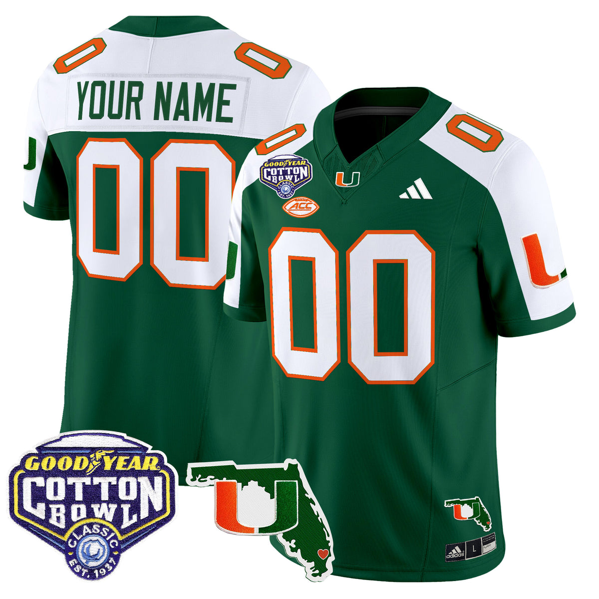Miami Hurricanes 2025 Cotton Bowl & Florida Patch Vapor Limited Custom Jersey - All Stitched