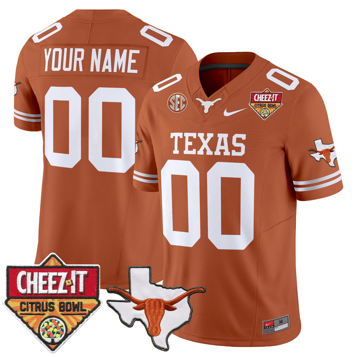 Texas Longhorns 2025 Cheez-It Citrus Bowl Patch Vapor Limited Custom Jersey - All Stitched