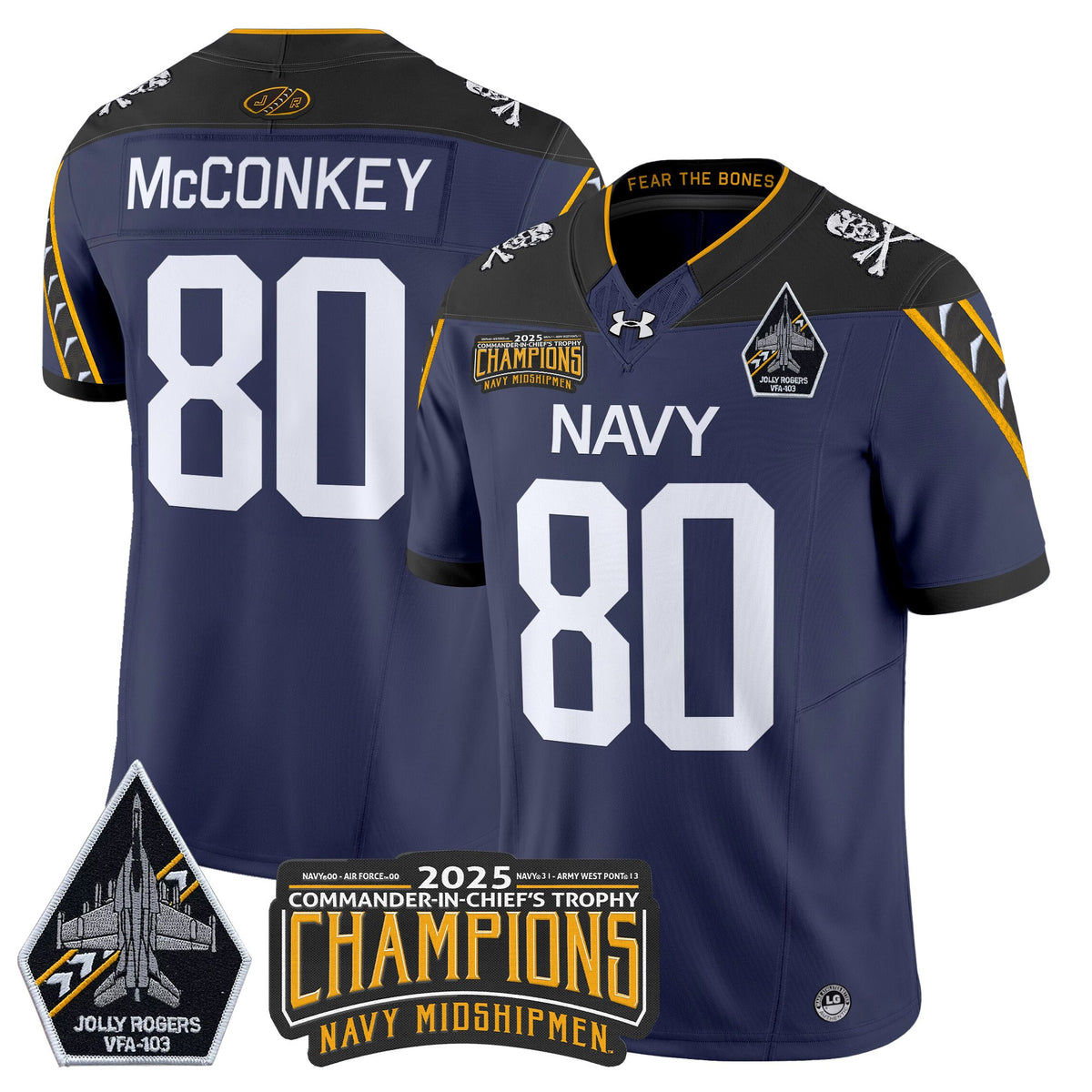 Men's Navy Midshipmen Jolly Rogers 2025 Commander-In-Chief's Trophy Champions Vapor Limited Jersey - All Stitched
