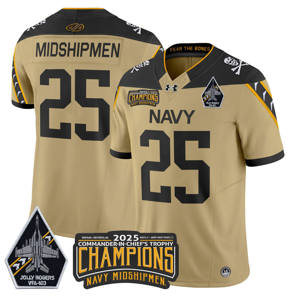 Men's Navy Midshipmen Jolly Rogers 2025 Commander-In-Chief's Trophy Champions Vapor Limited Jersey - All Stitched