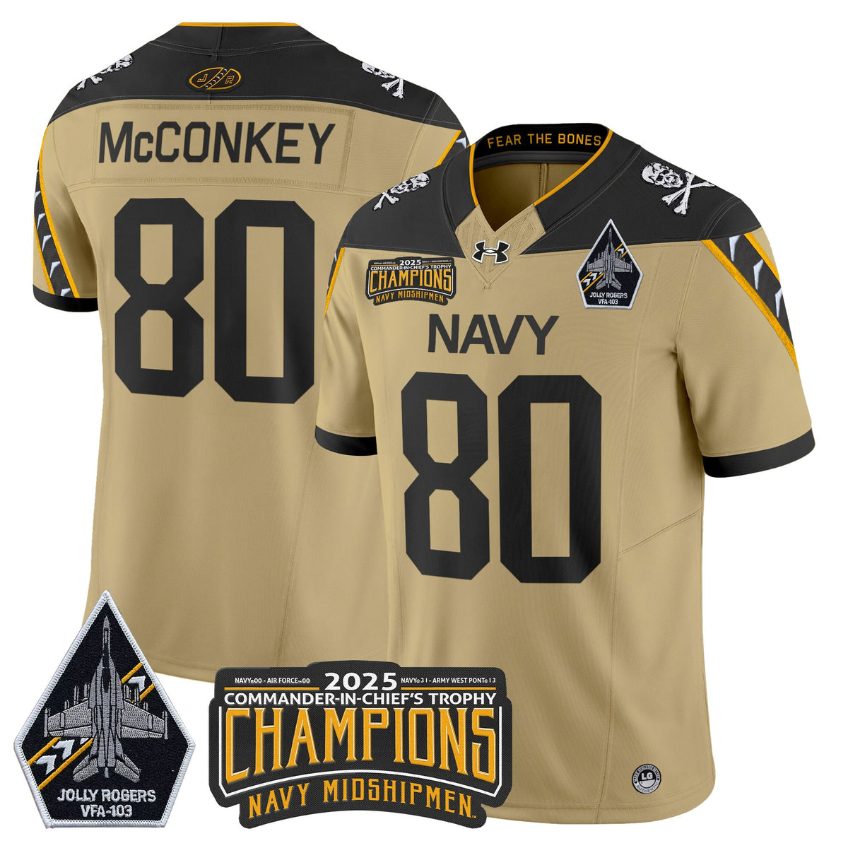 Men's Navy Midshipmen Jolly Rogers 2025 Commander-In-Chief's Trophy Champions Vapor Limited Jersey - All Stitched