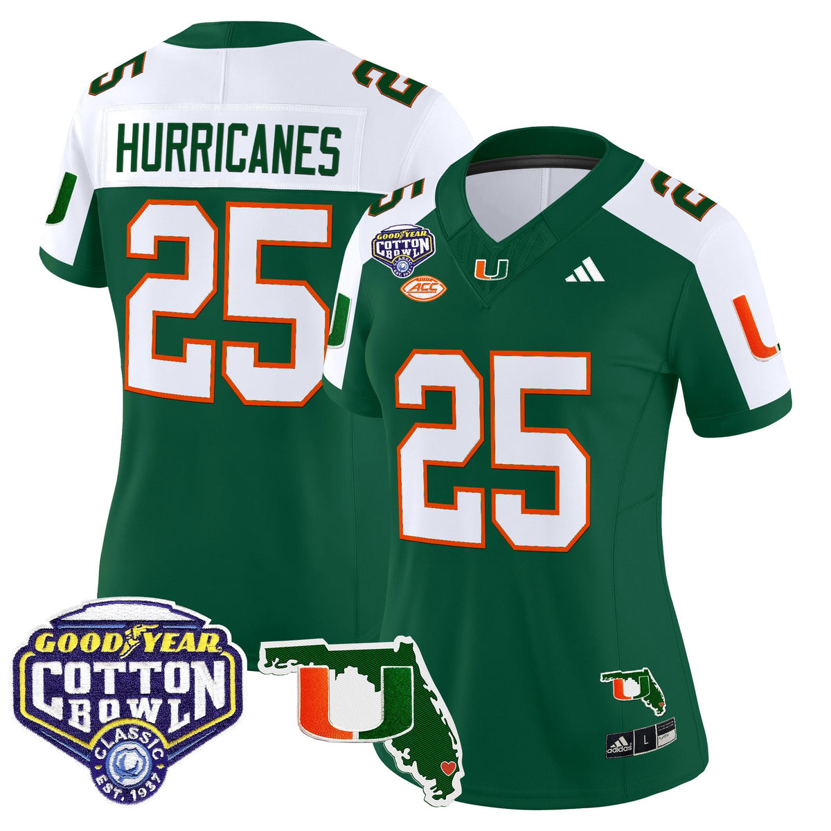 Women's Miami Hurricanes 2025 Cotton Bowl & Florida Patch Vapor Limited Jersey - All Stitched
