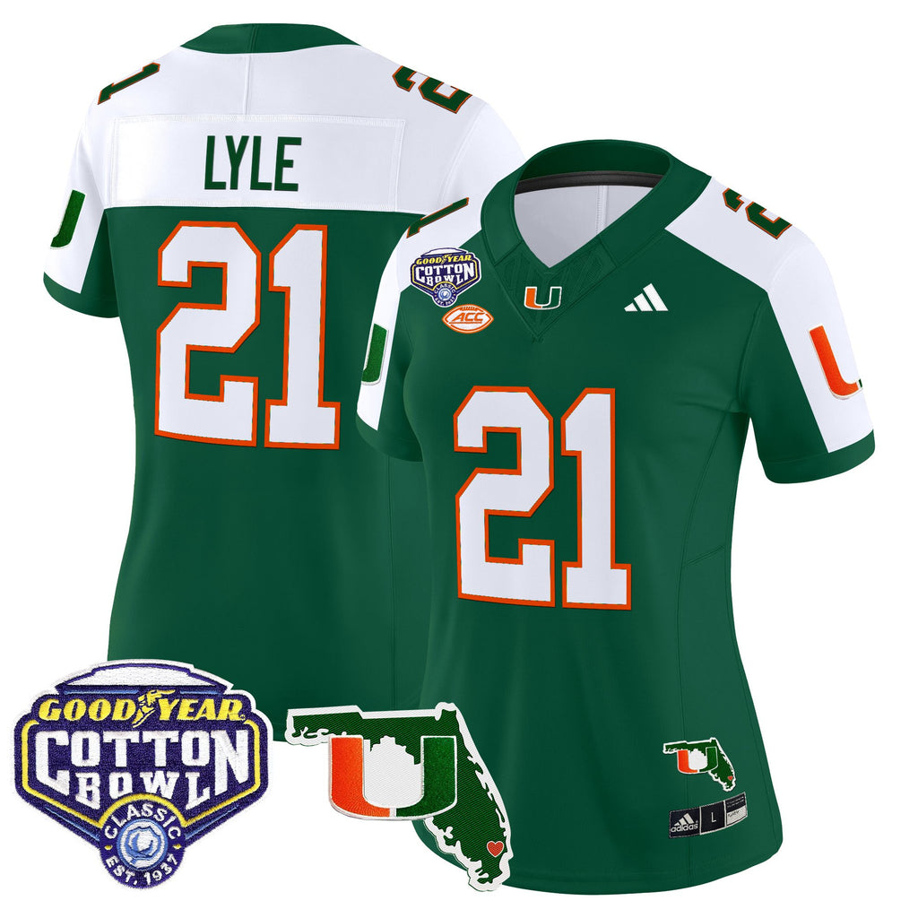 Women's Miami Hurricanes 2025 Cotton Bowl & Florida Patch Vapor Limited Jersey - All Stitched