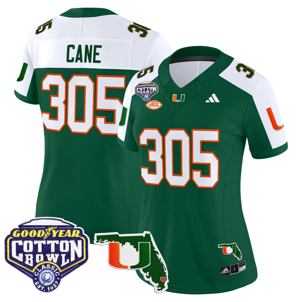Women's Miami Hurricanes 2025 Cotton Bowl & Florida Patch Vapor Limited Jersey - All Stitched