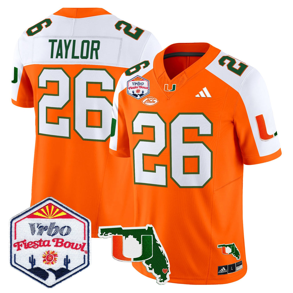 Men's Miami Hurricanes 2026 The Fiesta Bowl & Florida Patch Vapor Limited Jersey - All Stitched