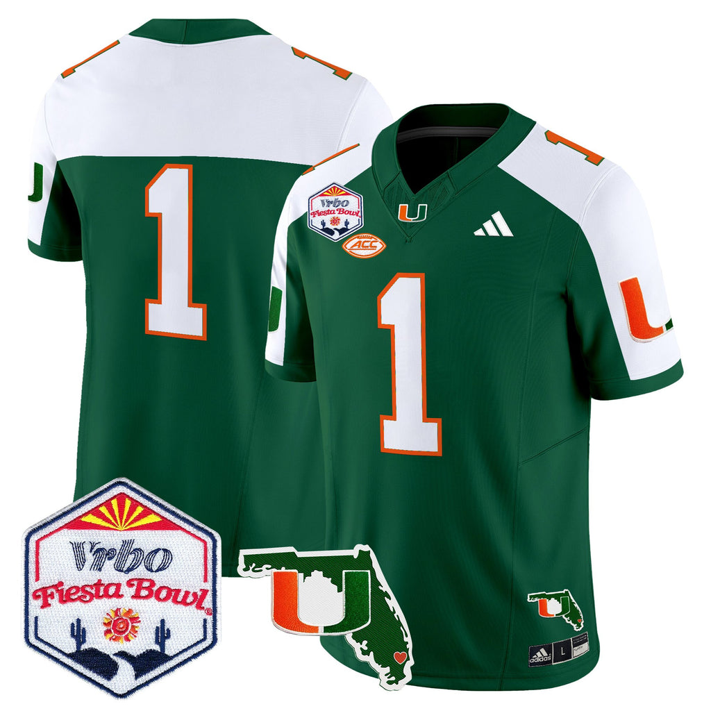 Men's Miami Hurricanes 2026 The Fiesta Bowl & Florida Patch Vapor Limited Jersey - All Stitched