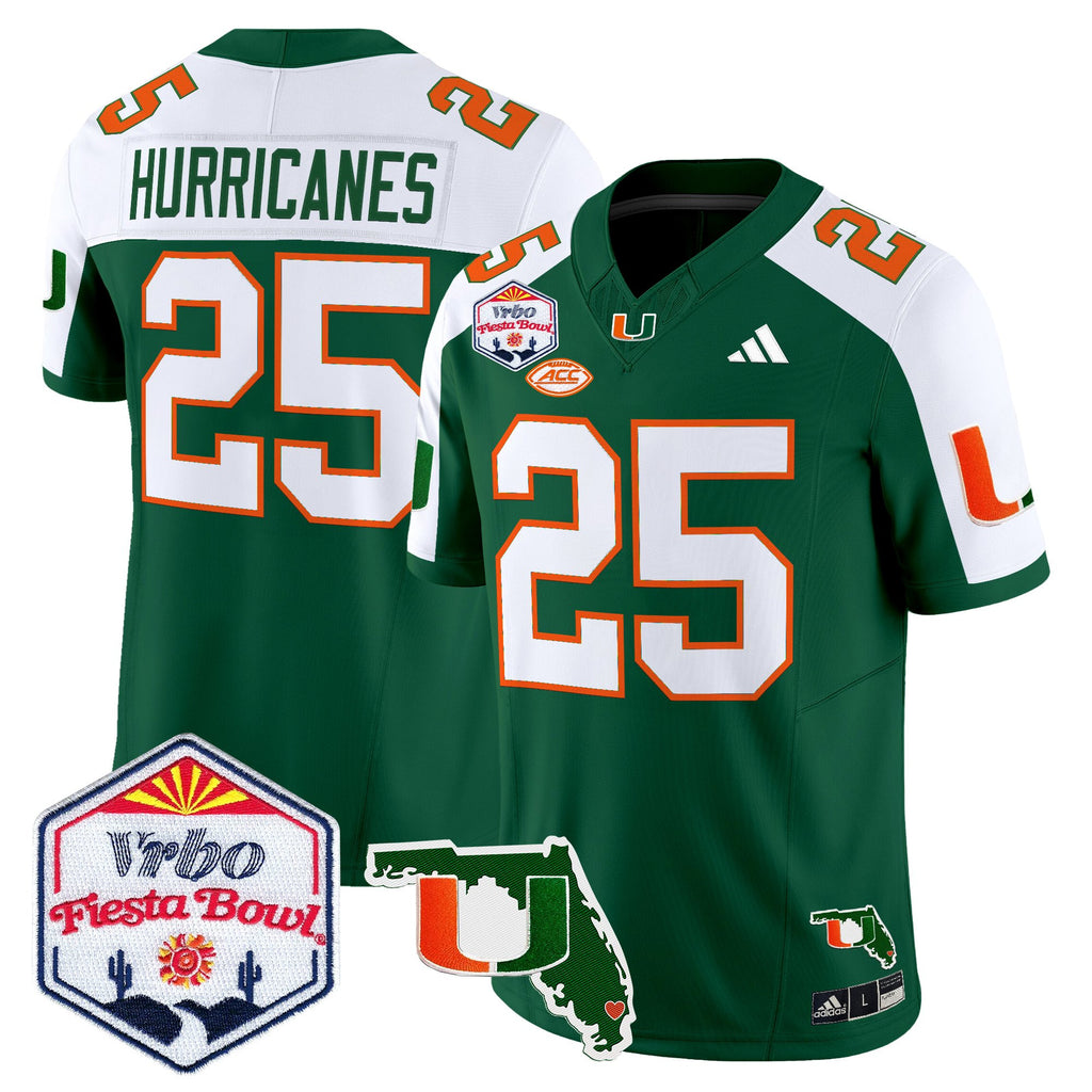 Men's Miami Hurricanes 2026 The Fiesta Bowl & Florida Patch Vapor Limited Jersey - All Stitched