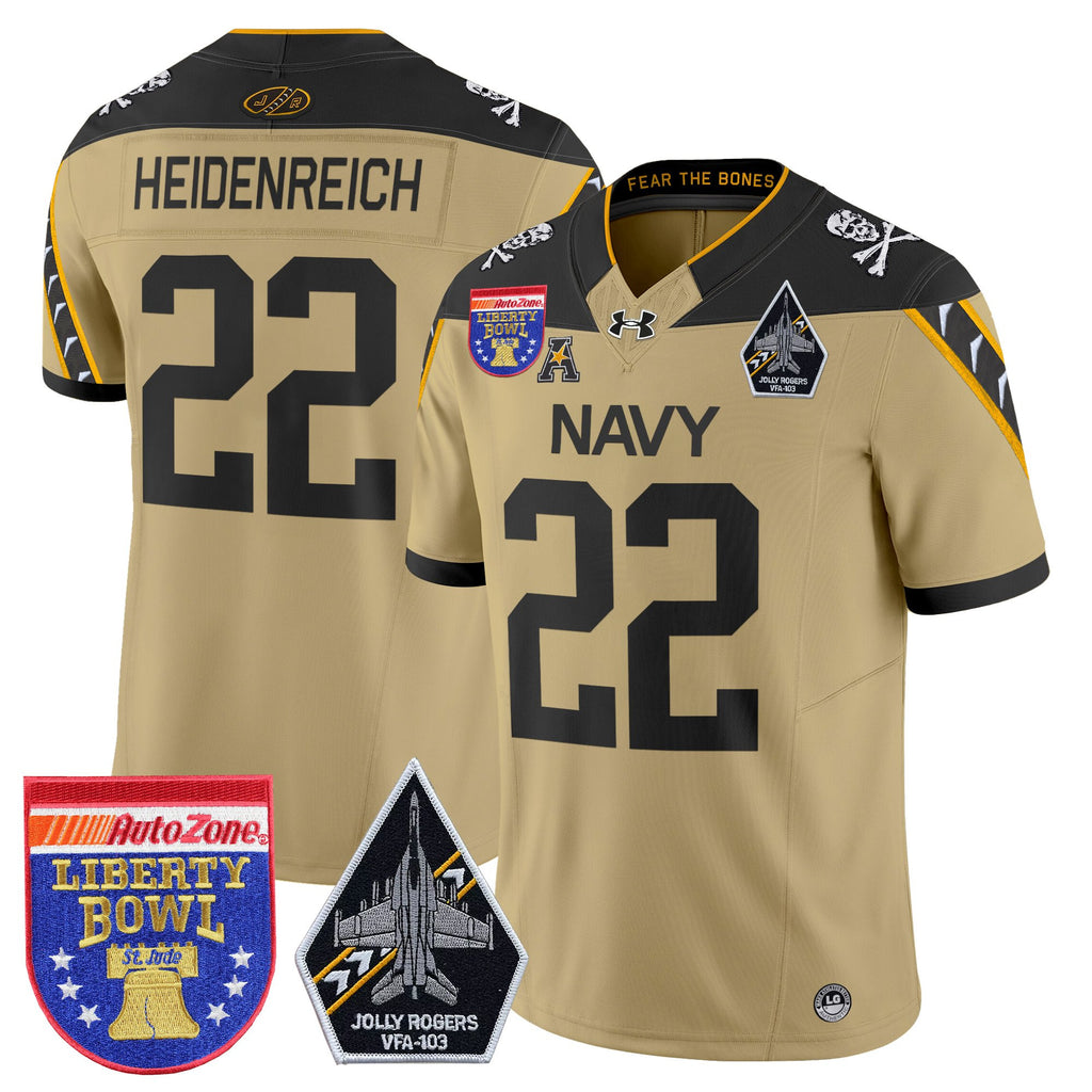 Men's Navy Midshipmen 'Jolly Rogers Edition' Vapor Limited Jersey - 2026 Liberty Bowl Patch - All Stitched