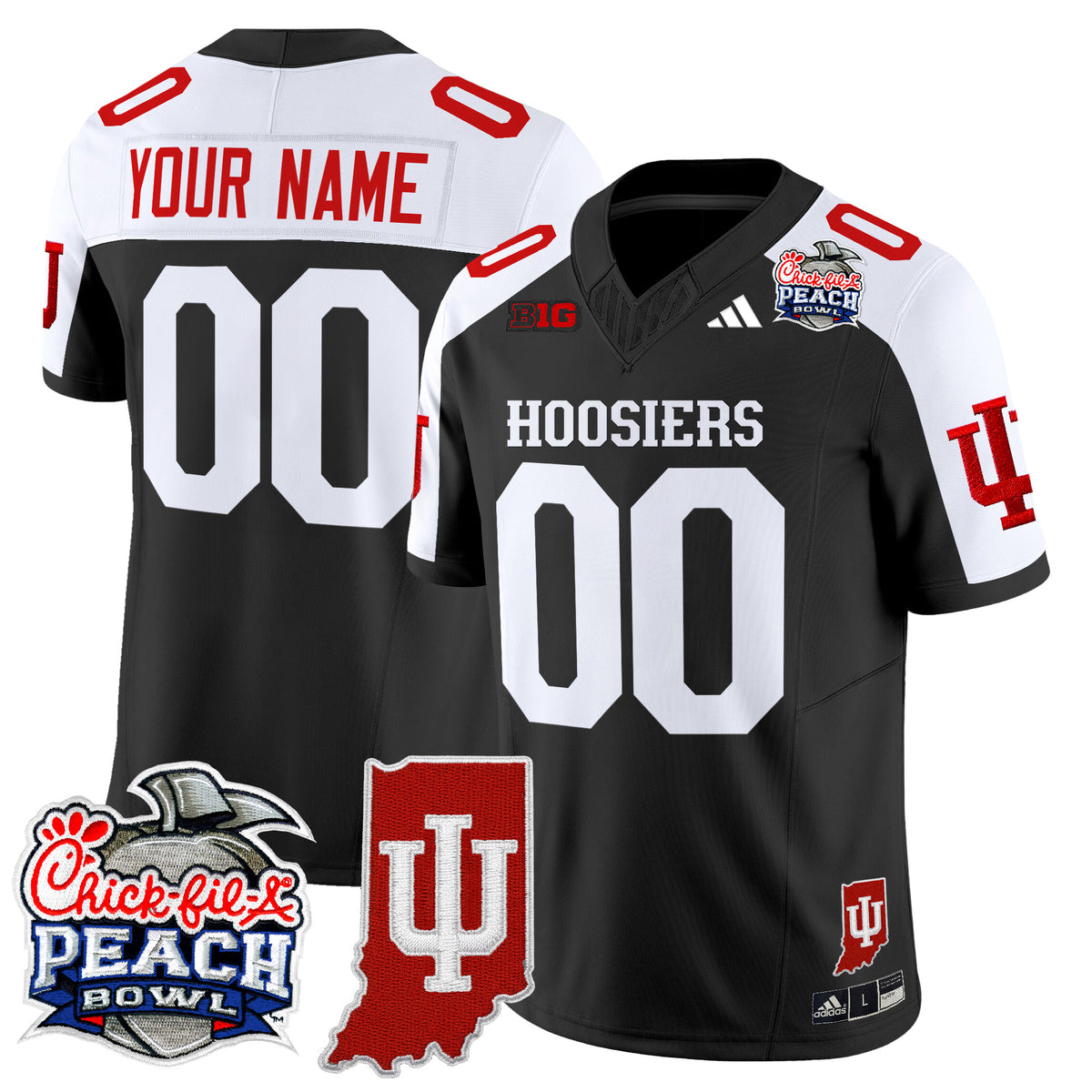 Indiana Hoosiers 2026 Peach Bowl & Indiana State Patch Vapor Limited Custom Jersey - All Stitched