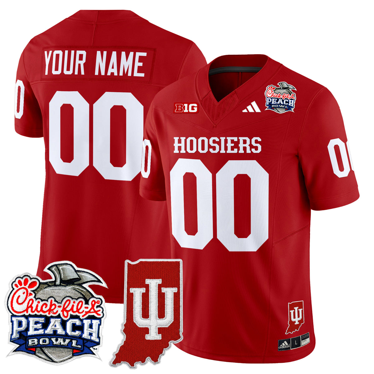 Indiana Hoosiers 2026 Peach Bowl & Indiana State Patch Vapor Limited Custom Jersey - All Stitched