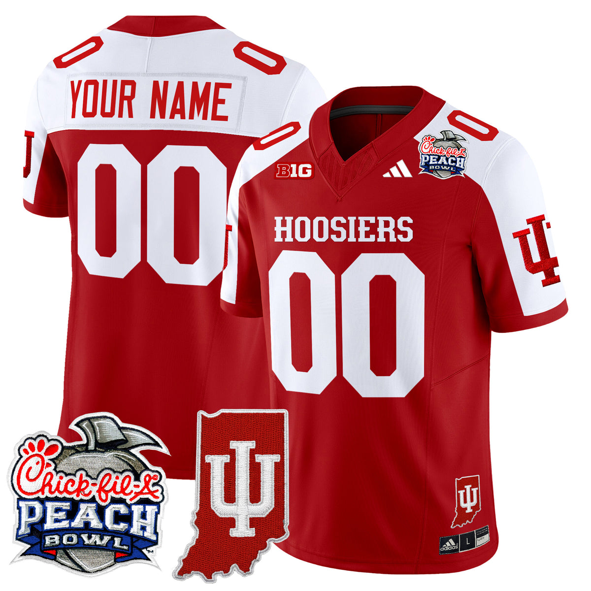 Indiana Hoosiers 2026 Peach Bowl & Indiana State Patch Vapor Limited Custom Jersey - All Stitched