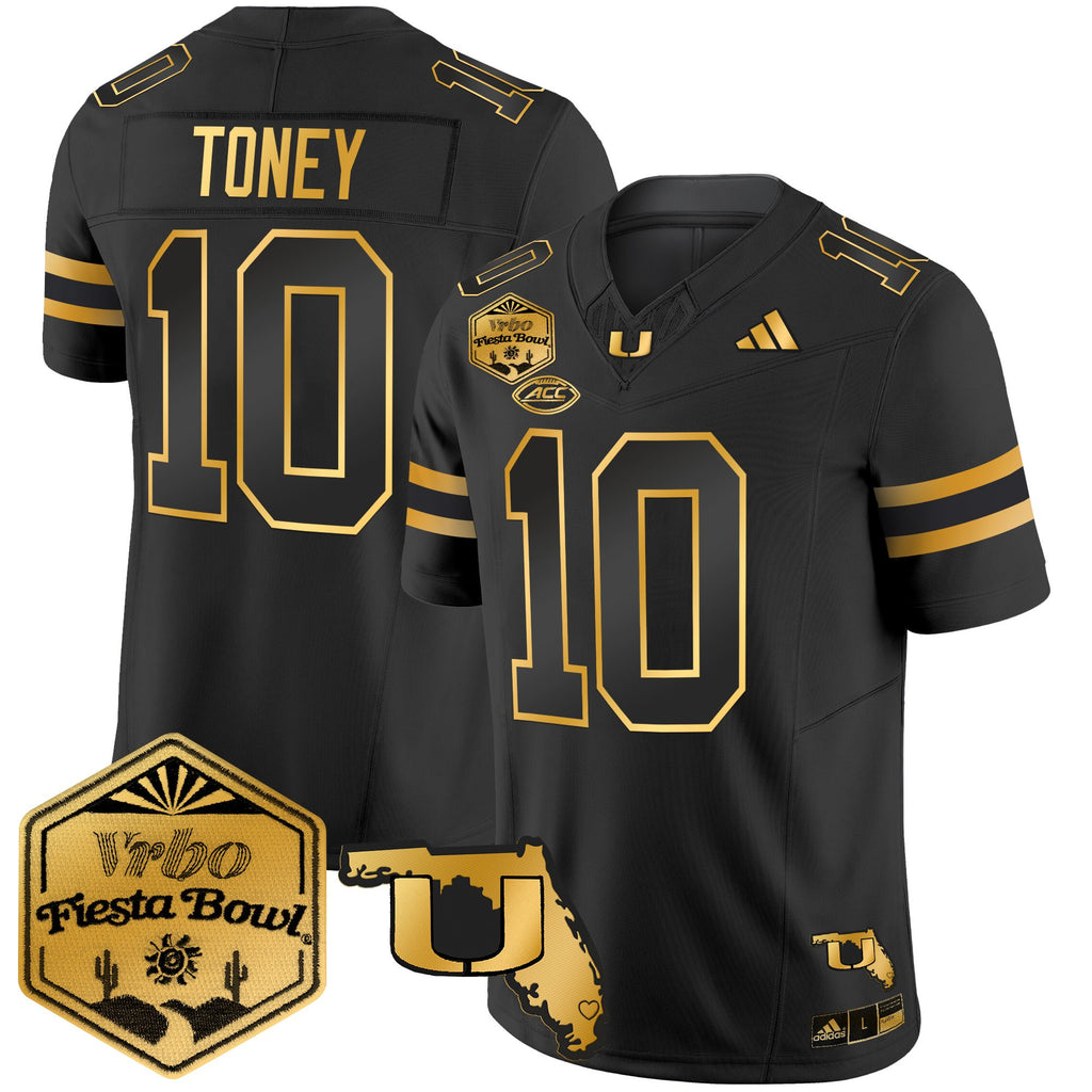 Men's Miami Hurricanes 2026 The Fiesta Bowl & Florida Patch Gold Vapor Limited Jersey - All Stitched