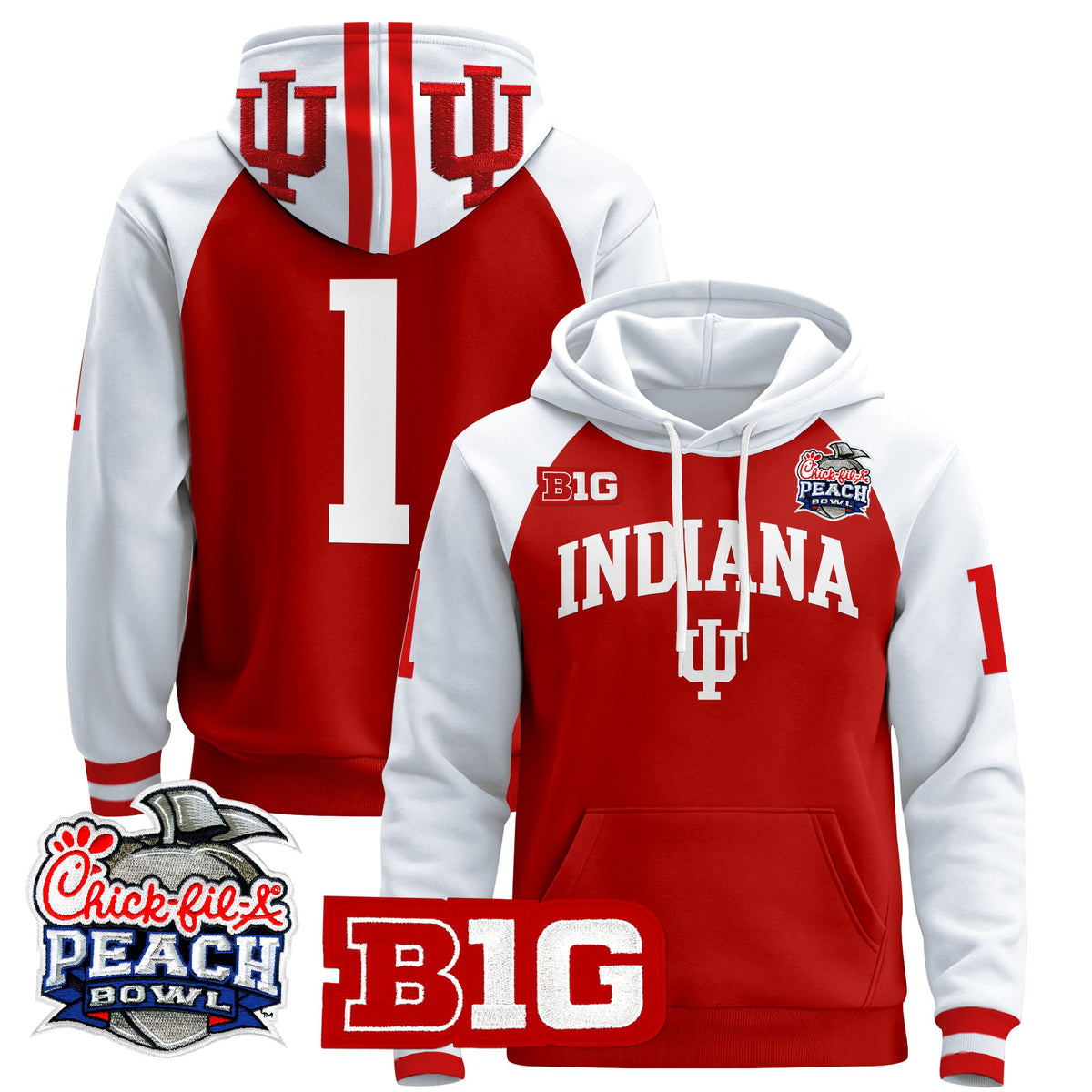 Men's Indiana Hoosiers 2026 Peach Bowl Premium Pullover Hoodie - All Stitched