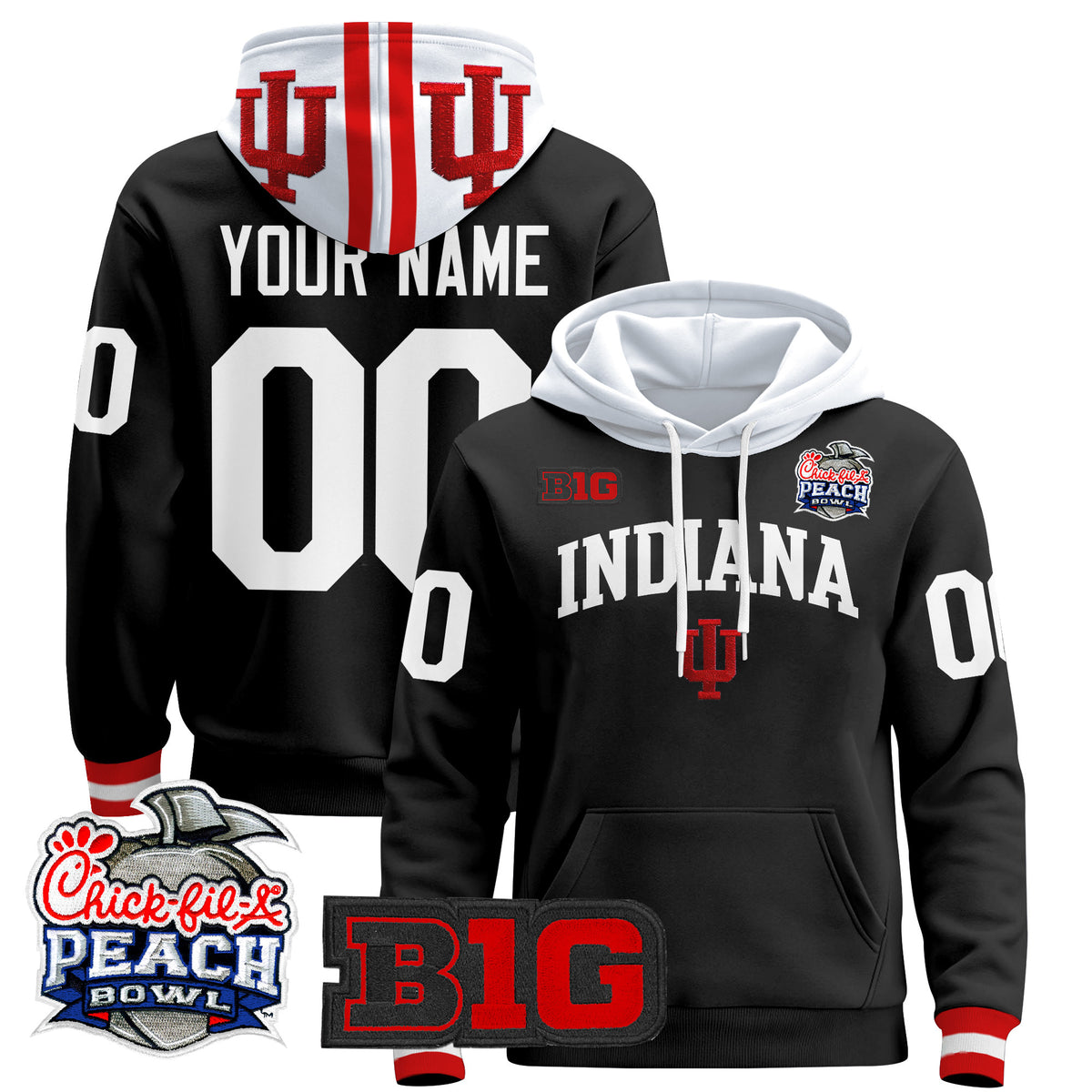 Indiana Hoosiers 2026 Peach Bowl Premium Custom Pullover Hoodie - All Stitched