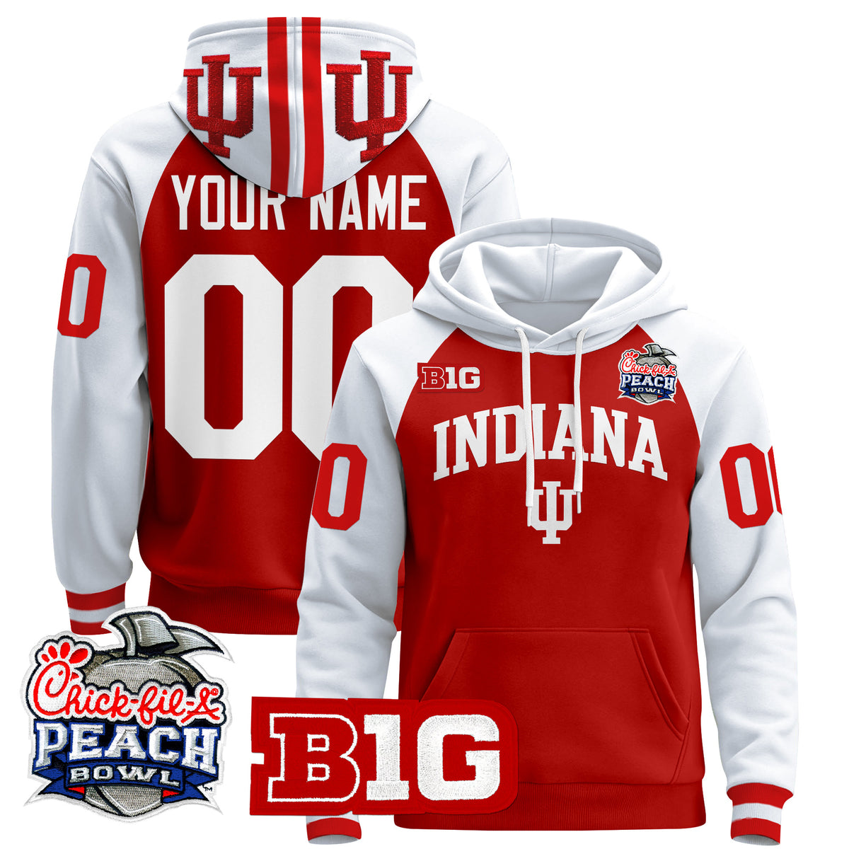 Indiana Hoosiers 2026 Peach Bowl Premium Custom Pullover Hoodie - All Stitched