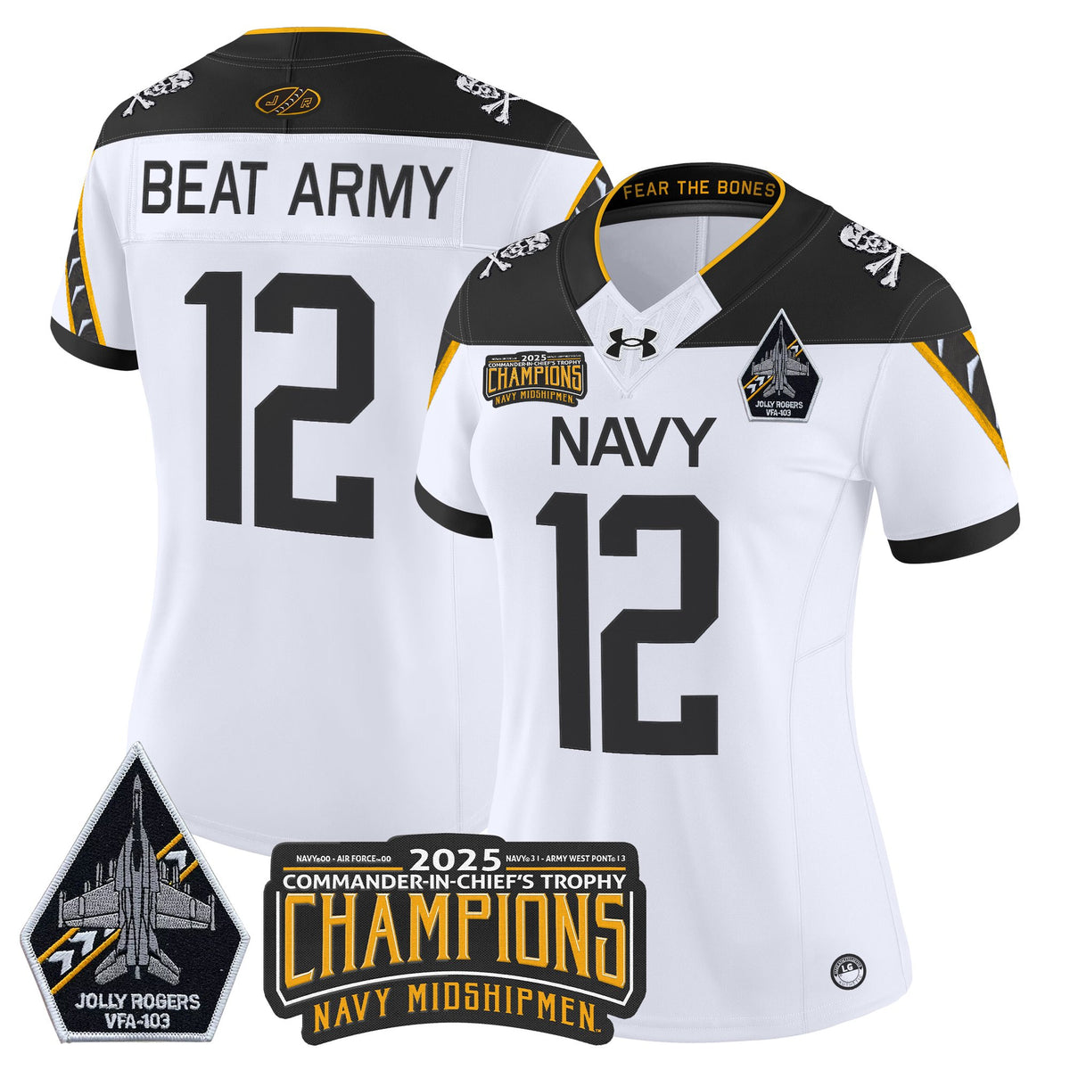 Women's Navy Midshipmen Jolly Rogers 2025 Commander-In-Chief's Trophy Champions Vapor Limited Jersey - All Stitched