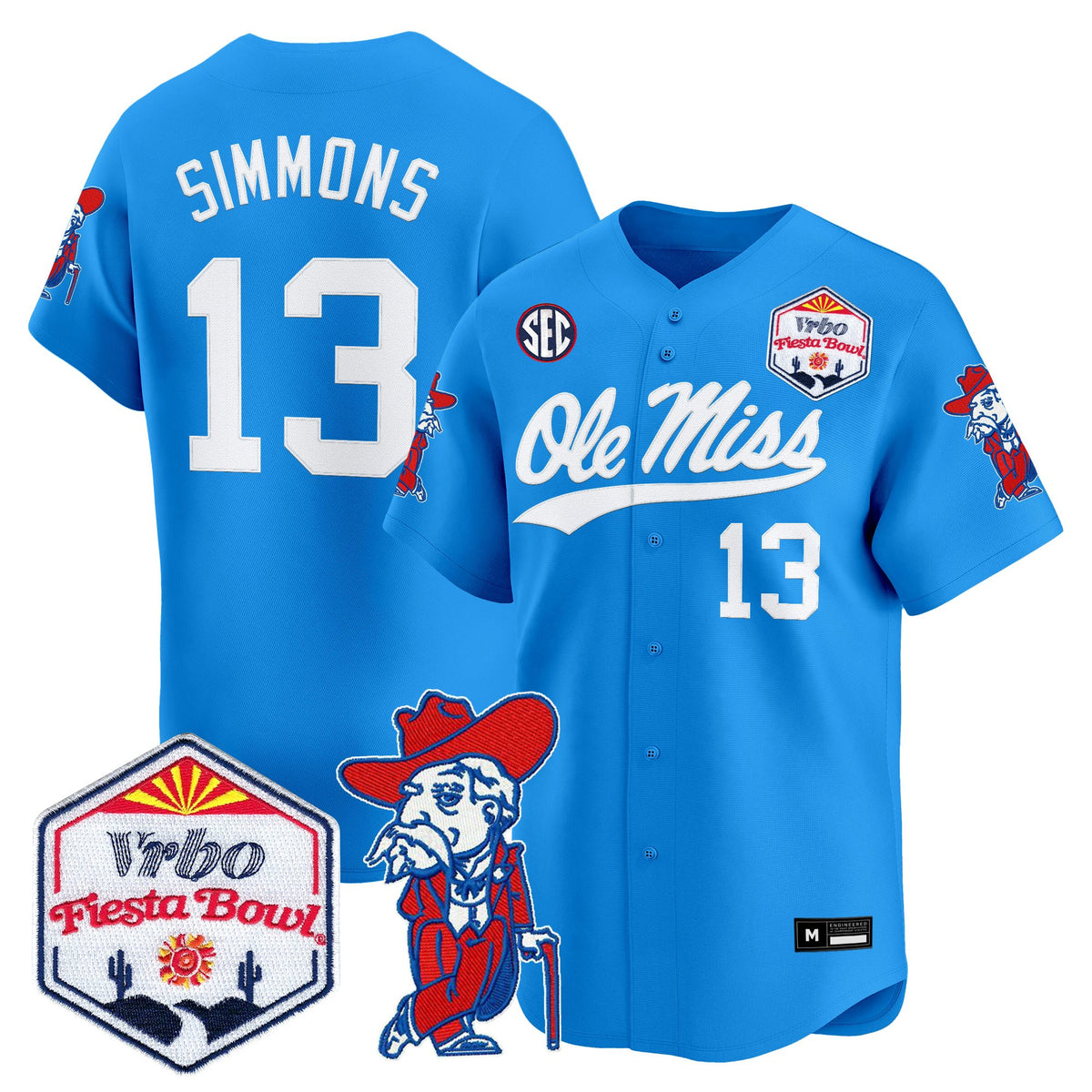 Men's Ole Miss Rebels 2026 The Fiesta Bowl Vapor Baseball Jersey - All Stitched
