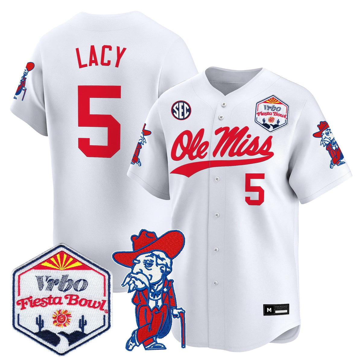 Men's Ole Miss Rebels 2026 The Fiesta Bowl Vapor Baseball Jersey - All Stitched