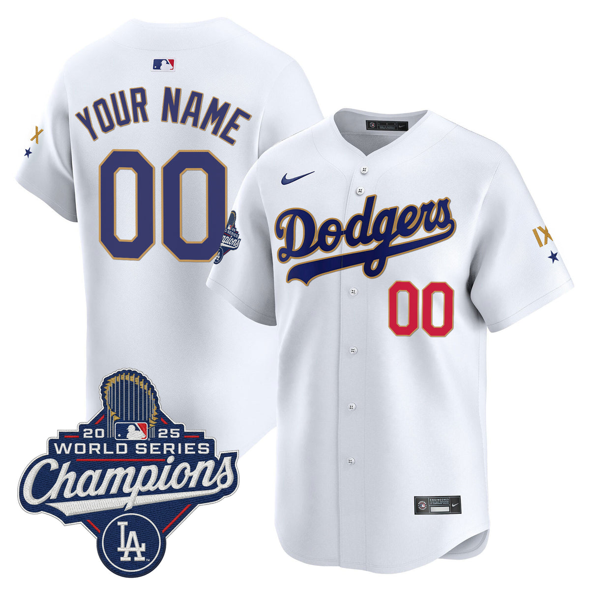 Los Angeles Dodgers 9-Time Champions Gold Trim Vapor Premier Limited Custom Jersey - All Stitched
