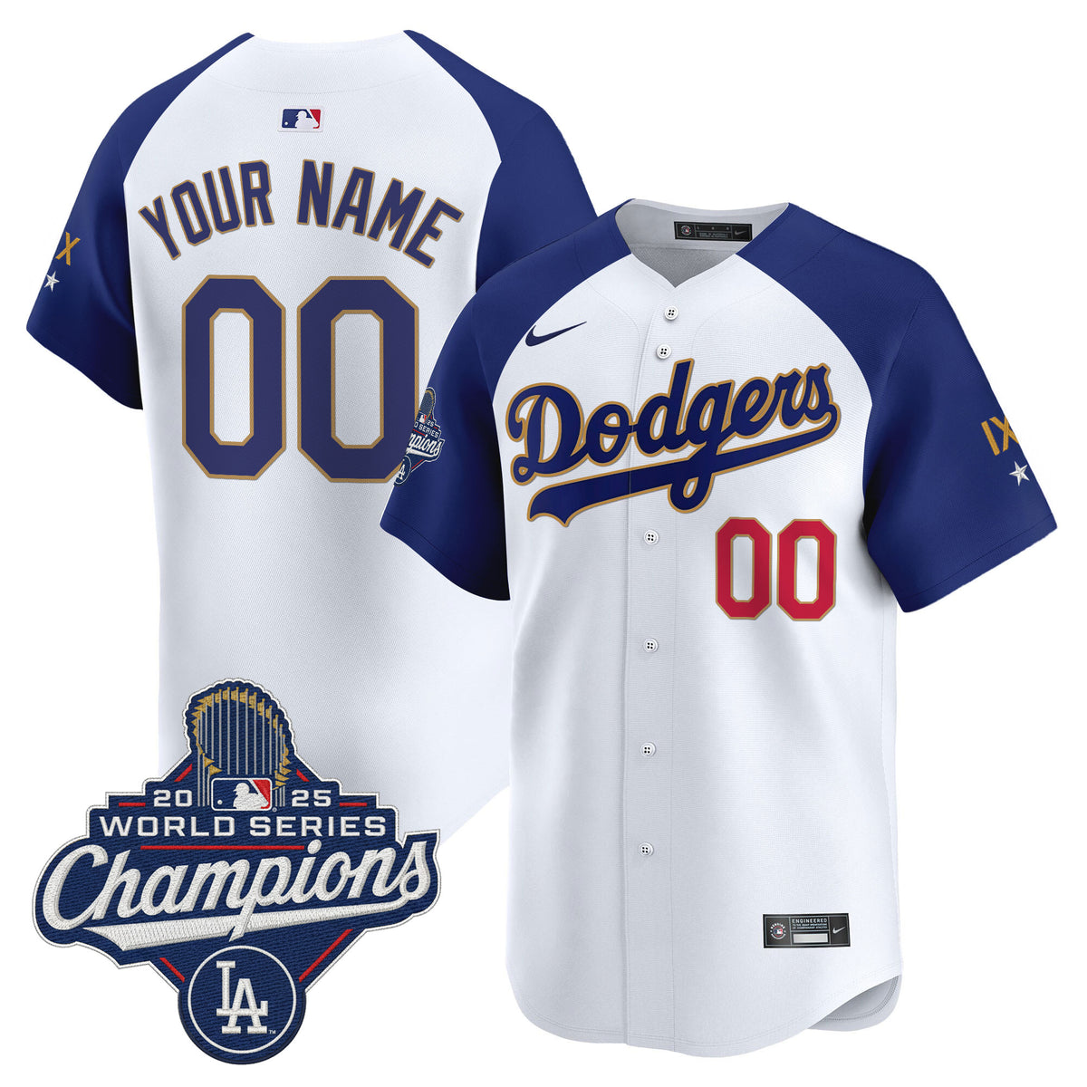 Los Angeles Dodgers 9-Time Champions Gold Trim Vapor Premier Limited Custom Jersey - All Stitched