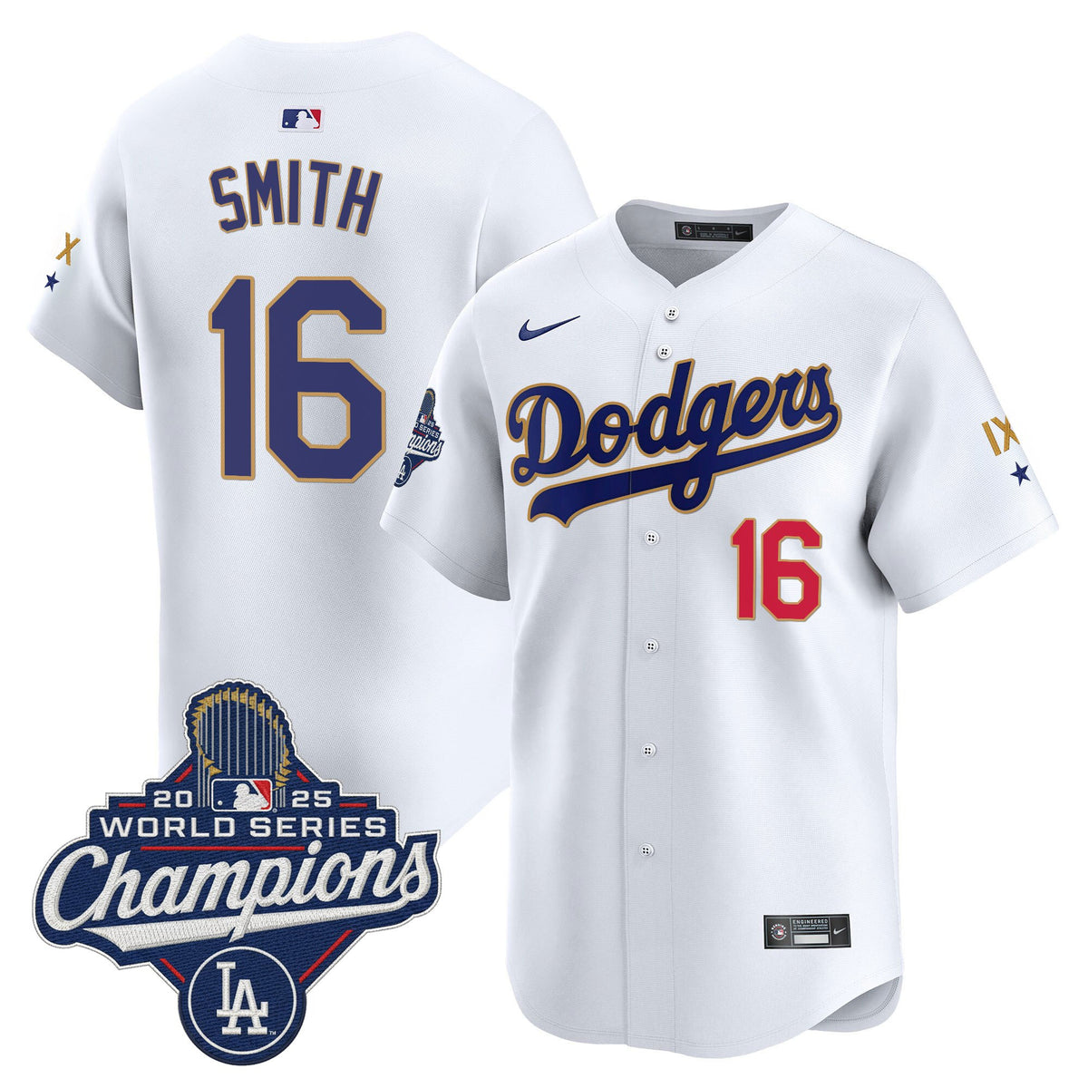 Men's Los Angeles Dodgers 9-Time Champions Gold Trim Vapor Premier Limited Jersey - All Stitched