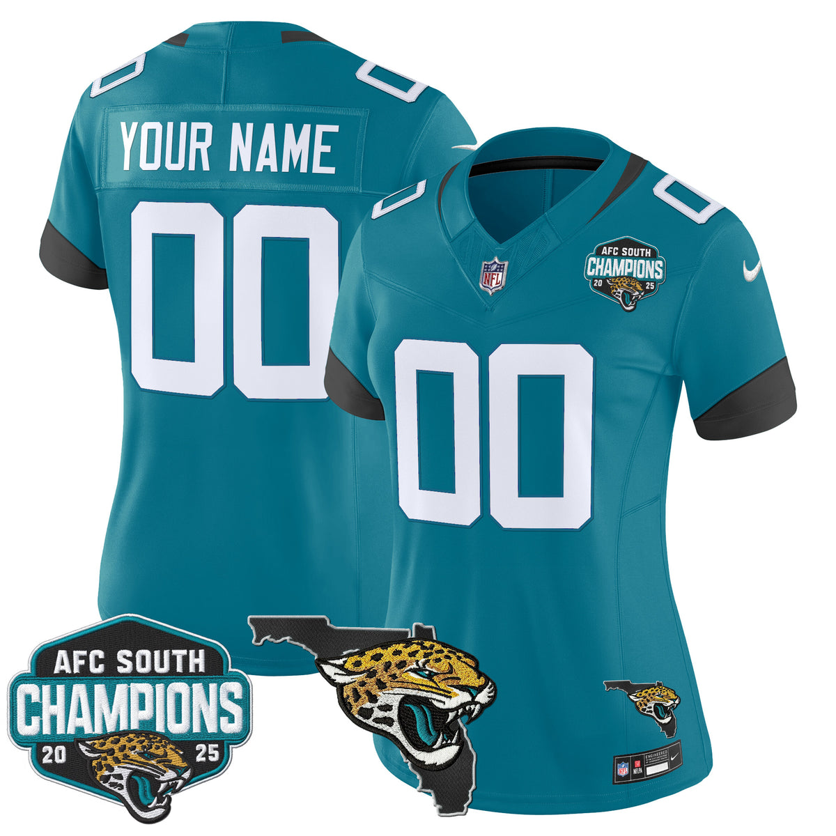 Jacksonville Jaguars 2025 AFC South Division Champions & Florida Patch Vapor Custom Jersey - All Stitched