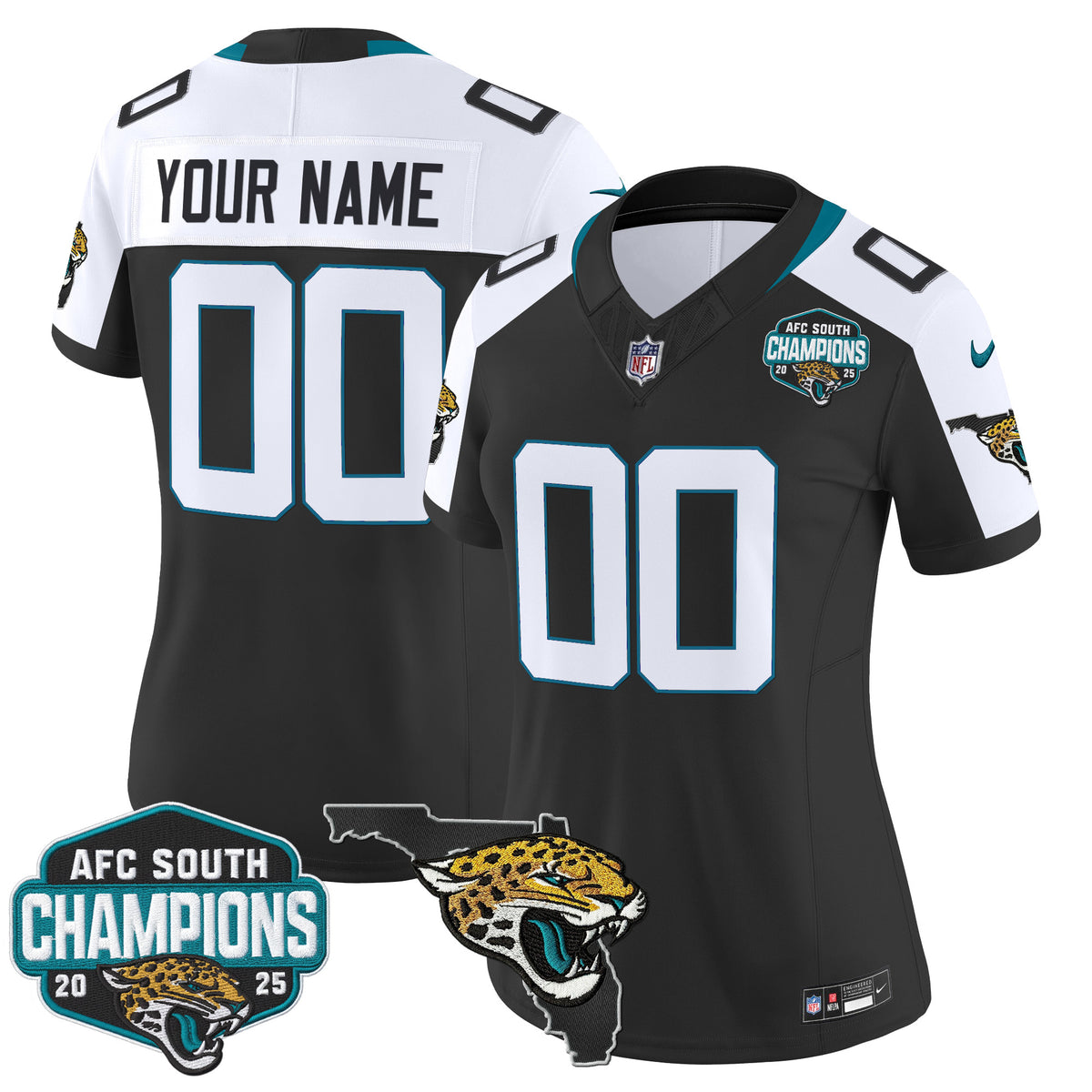 Jacksonville Jaguars 2025 AFC South Division Champions & Florida Patch Vapor Custom Jersey - All Stitched