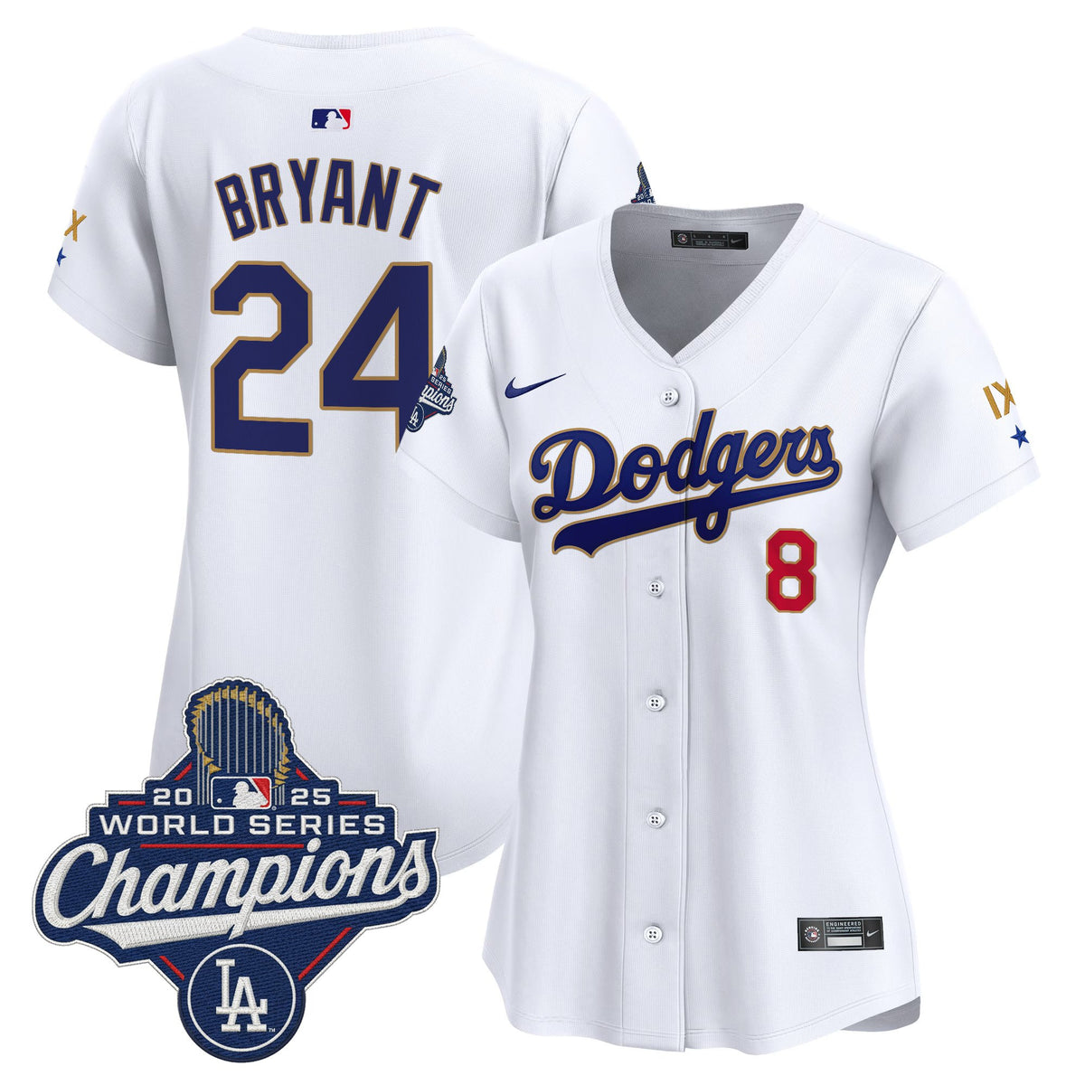 Women's Los Angeles Dodgers 9-Time Champions Gold Trim Vapor Premier Limited Jersey - All Stitched