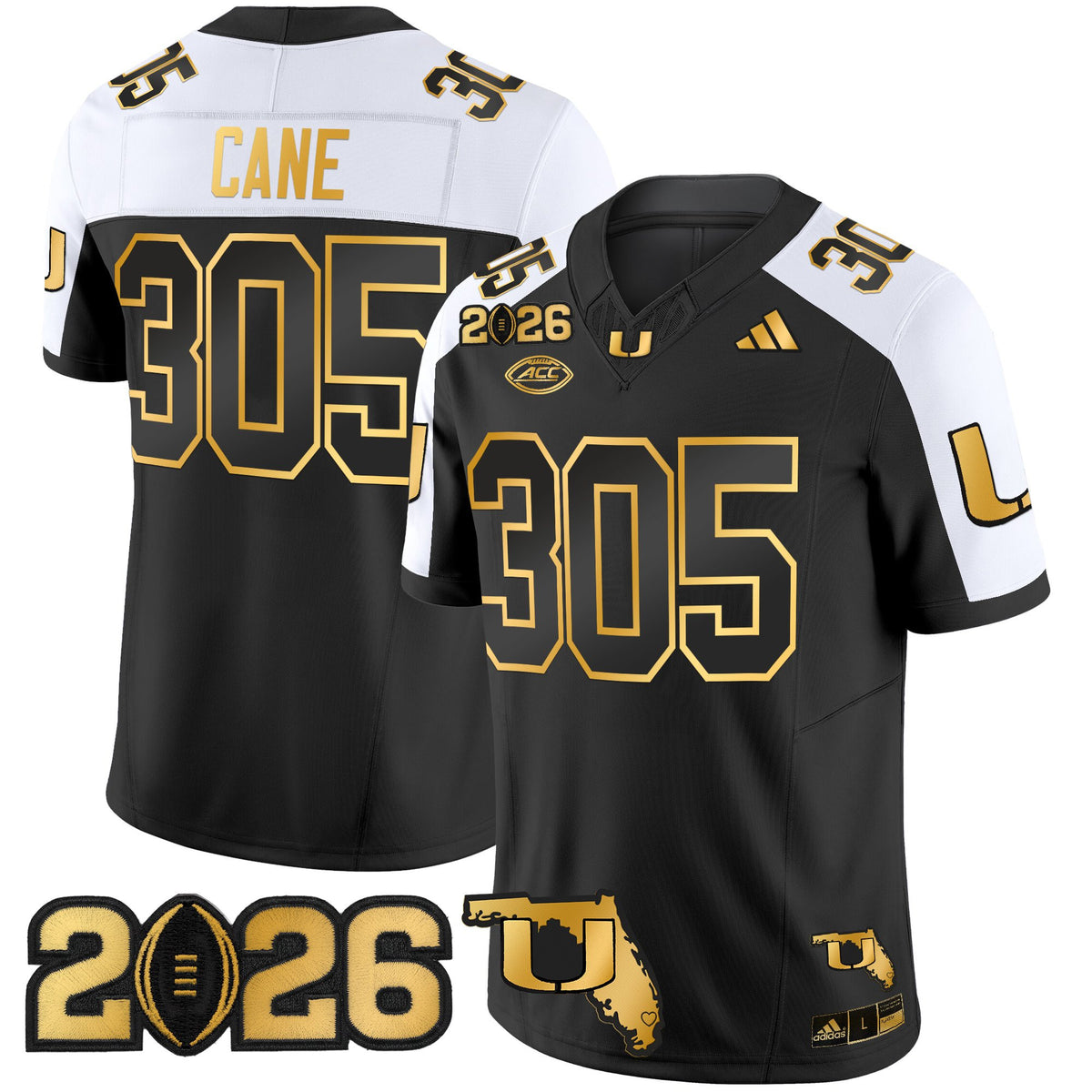 Men's Miami Hurricanes 2026 CFP Final & Florida Patch Gold Vapor Limited Jersey - All Stitched