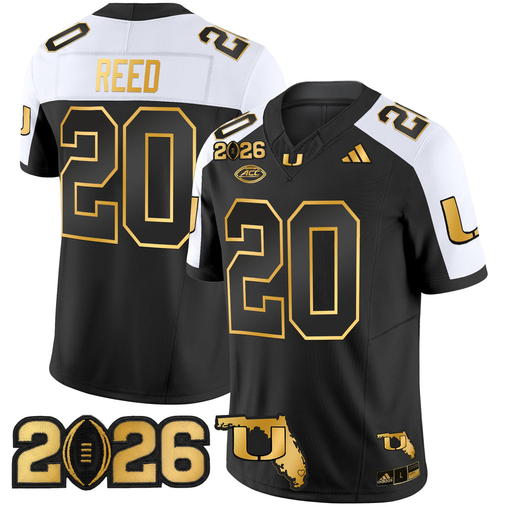 Men's Miami Hurricanes 2026 CFP Final & Florida Patch Gold Vapor Limited Jersey - All Stitched