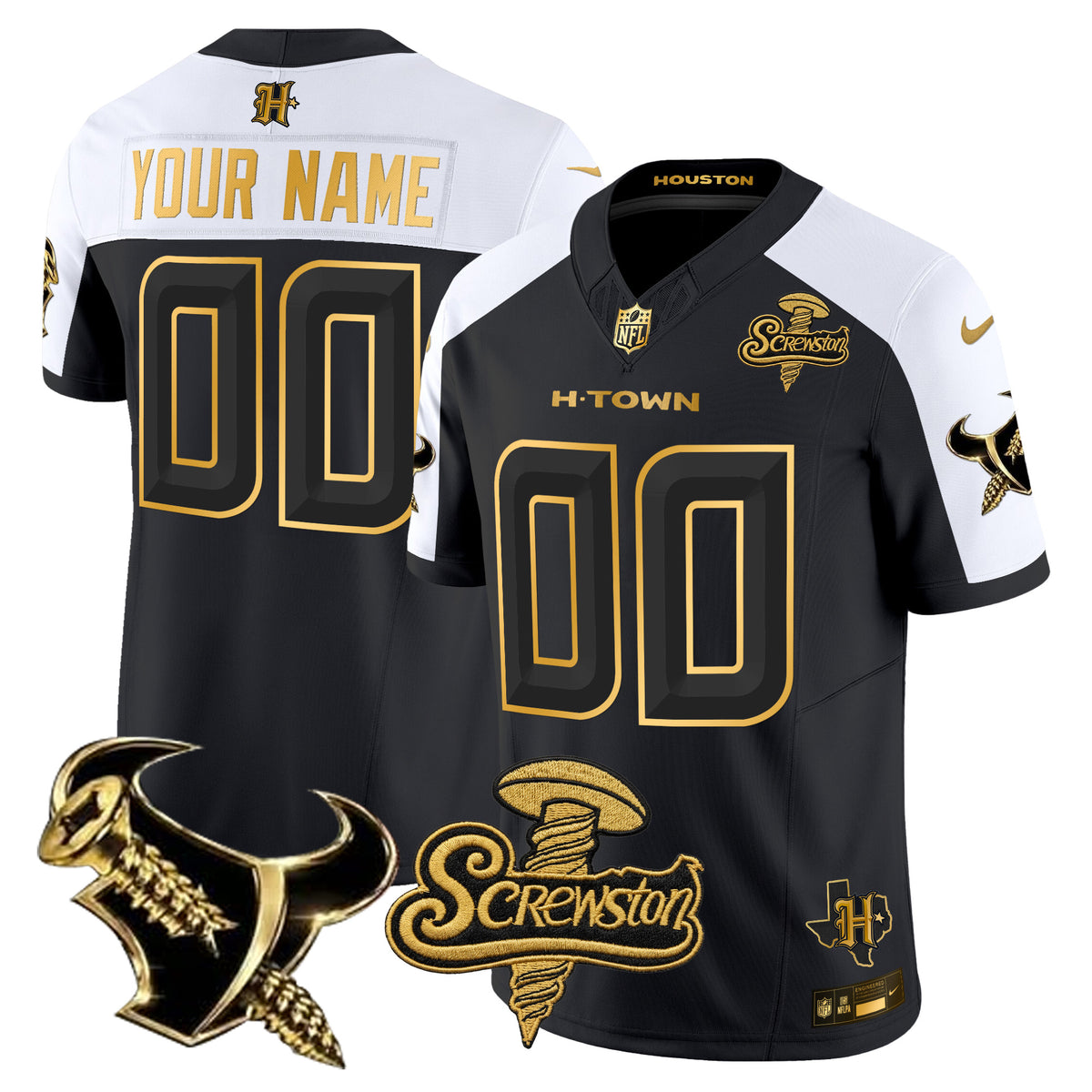 Houston Texans DJ Screw Gold Vapor Limited Custom Jersey - All Stitched