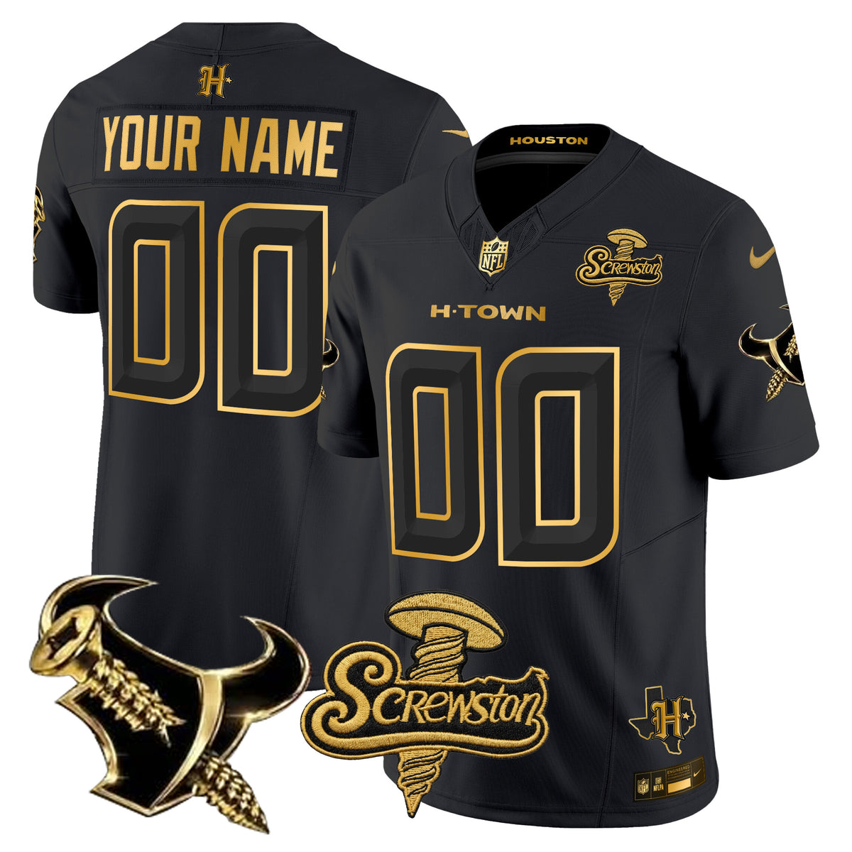 Houston Texans DJ Screw Gold Vapor Limited Custom Jersey - All Stitched