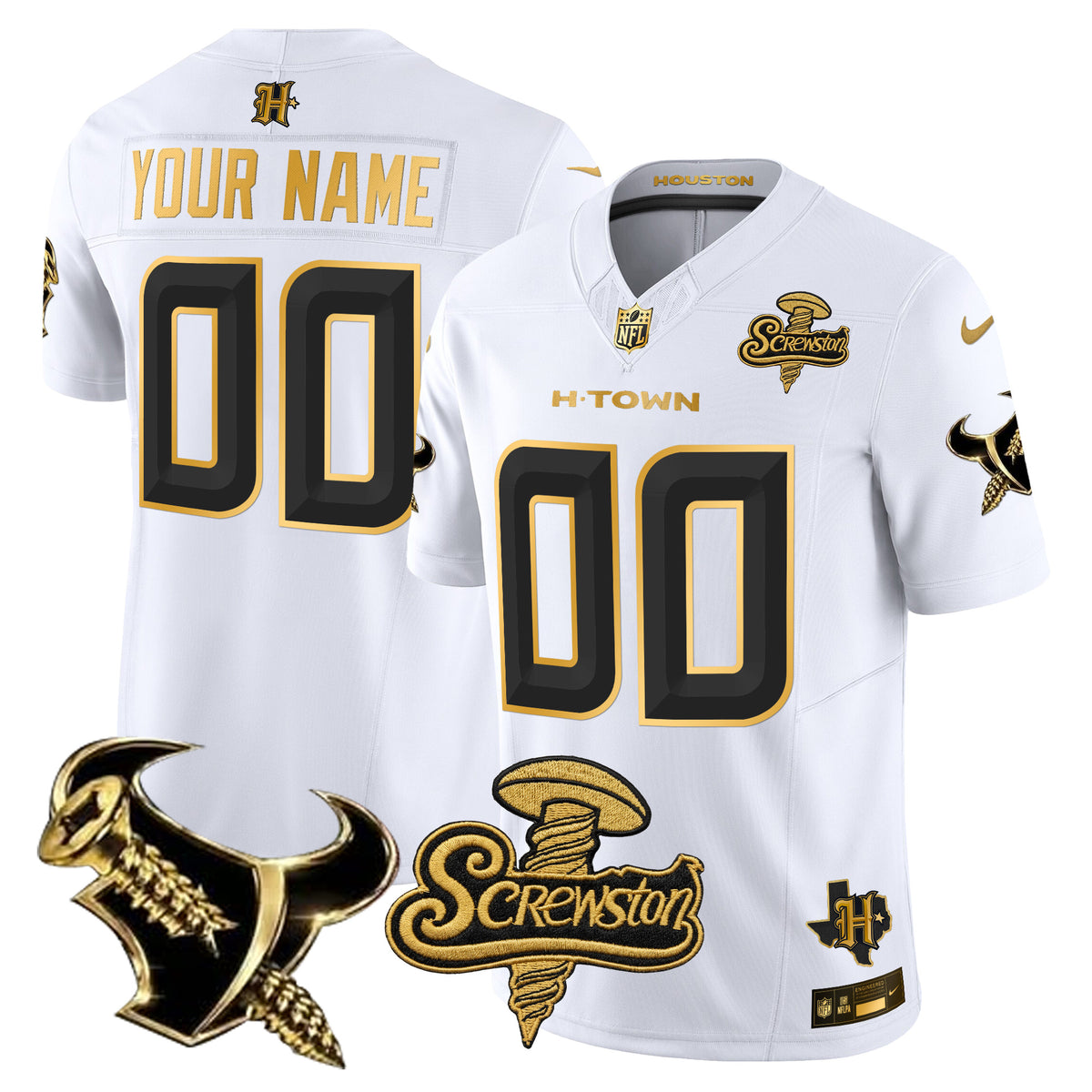 Houston Texans DJ Screw Gold Vapor Limited Custom Jersey - All Stitched