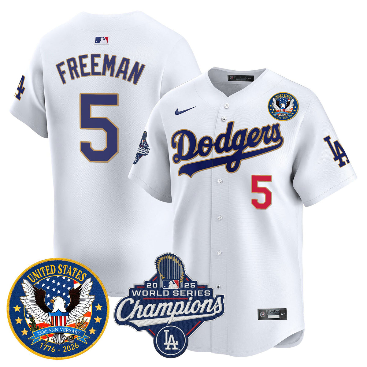 Men's Dodgers 2025 World Series Champions & America 250th Patch Vapor Premier Limited Jersey - All Stitched