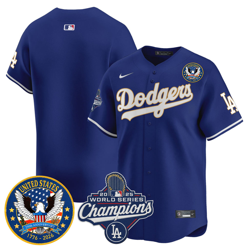 Men's Dodgers 2025 World Series Champions & America 250th Patch Vapor Premier Limited Jersey - All Stitched
