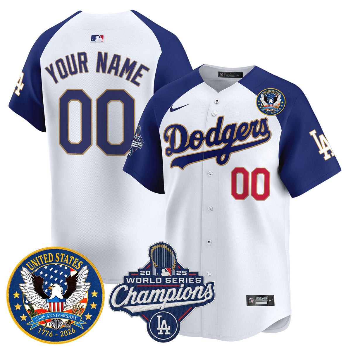 Dodgers 2025 World Series Champions & America 250th Patch Vapor Premier Limited Custom Jersey - All Stitched