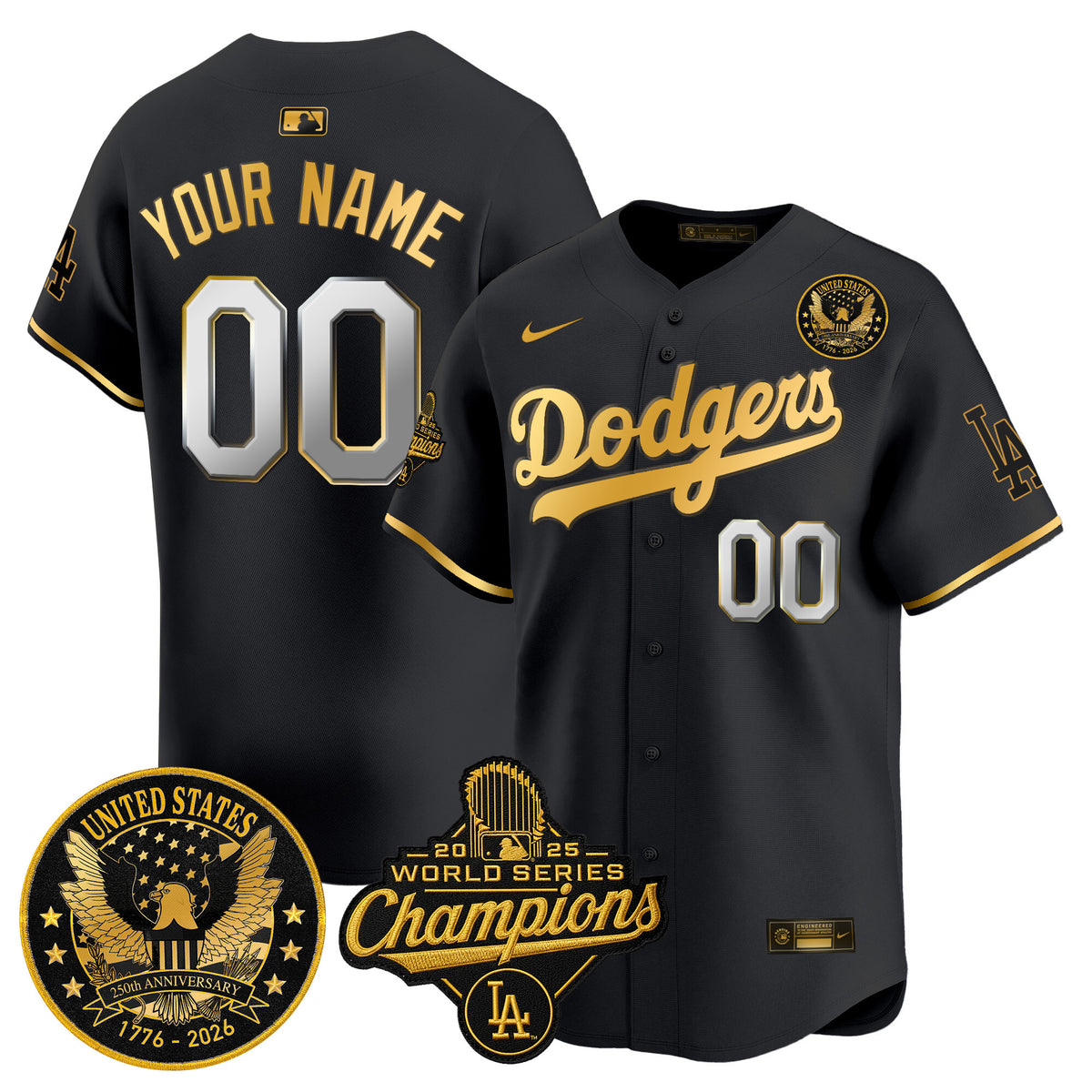 Dodgers 2025 World Series Champions & America 250th Patch Vapor Premier Limited Custom Jersey - All Stitched