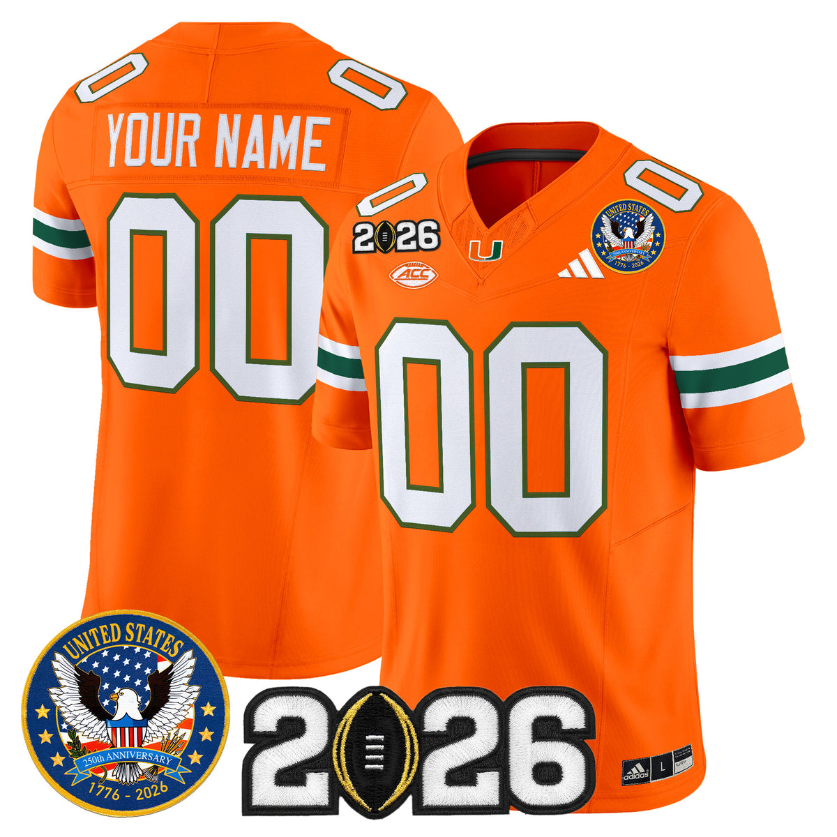 Miami Hurricanes "United States 250th Anniversary & 2026 CFP Final Patch" Vapor Limited Custom Jersey - All Stitched