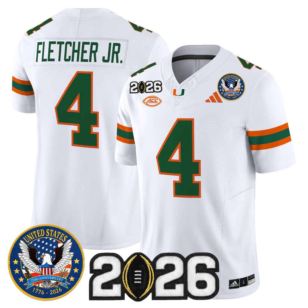 Men's Miami Hurricanes "United States 250th Anniversary & 2026 CFP Final Patch" Vapor Limited Jersey - All Stitched